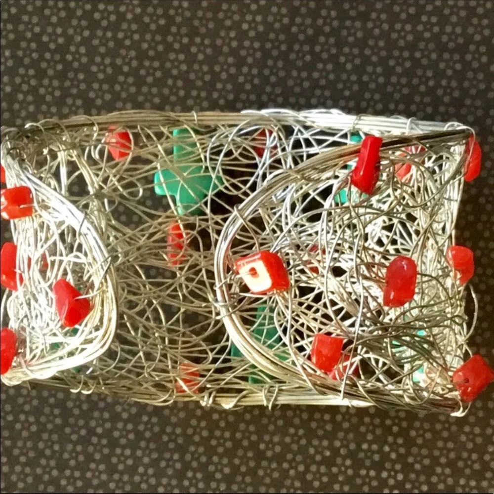 Turquoise & Red Agate Gemstone Free Form Cuff